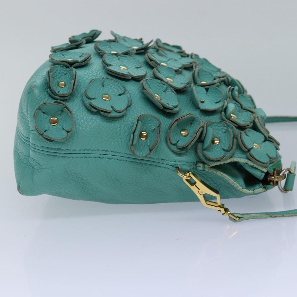 Luxury Burberry Shoulder Bag Leather Turquoise Blue Gold Auth ti2029