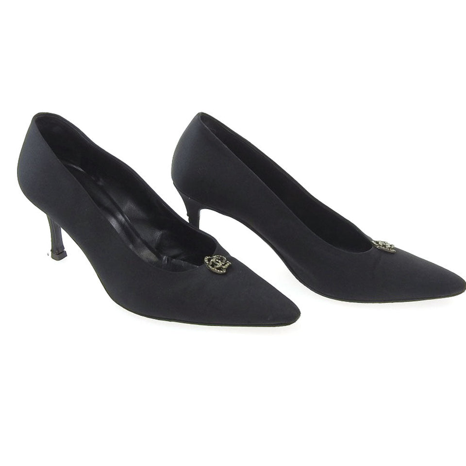 Chanel Satin Camellia Heels Black Size 38