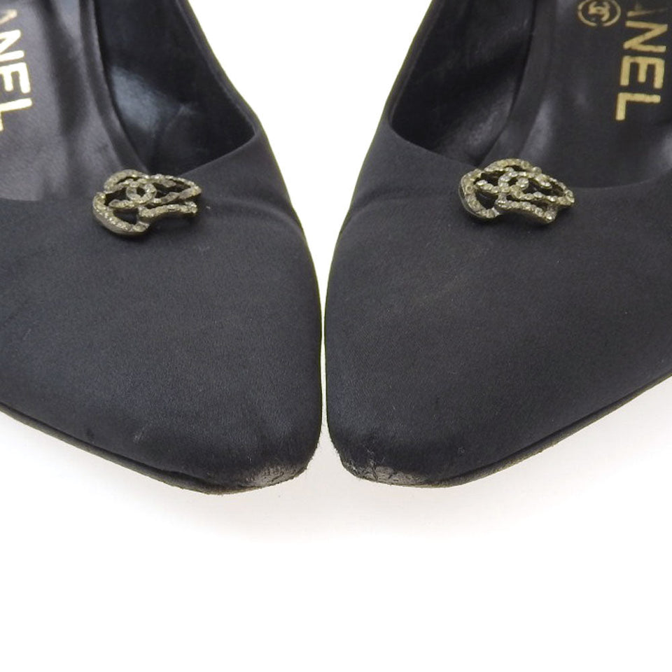 Chanel Satin Camellia Heels Black Size 38