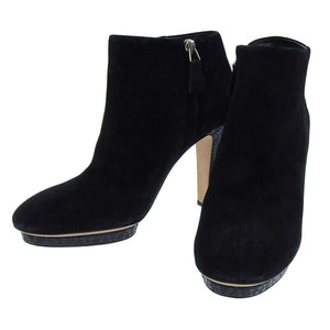 Chanel Suede Short Boots Black Logo 38C