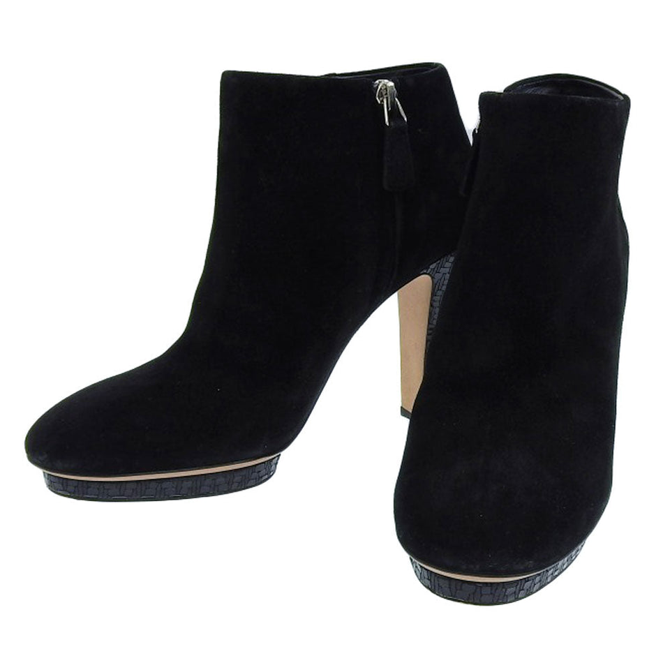 Chanel Suede Short Boots Black Logo 38C