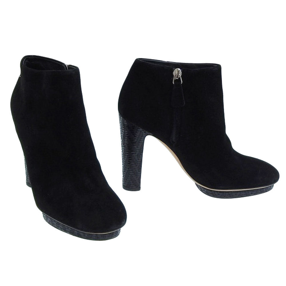 Chanel Suede Short Boots Black Logo 38C