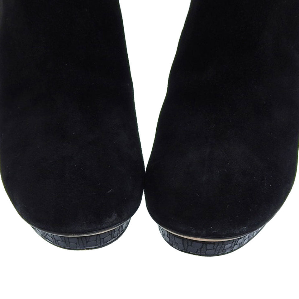 Chanel Suede Short Boots Black Logo 38C