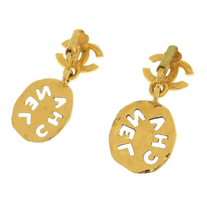 Chanel Vintage Gold Logo Earrings with Box