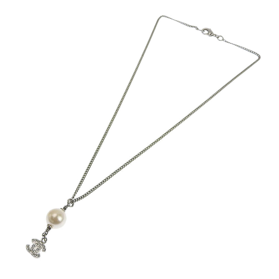 Chanel Coco Mark Pearl Rhinestone Necklace 40cm