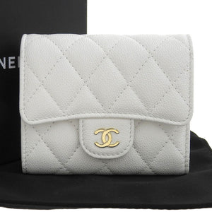 Chanel Caviar Skin Trifold Wallet White