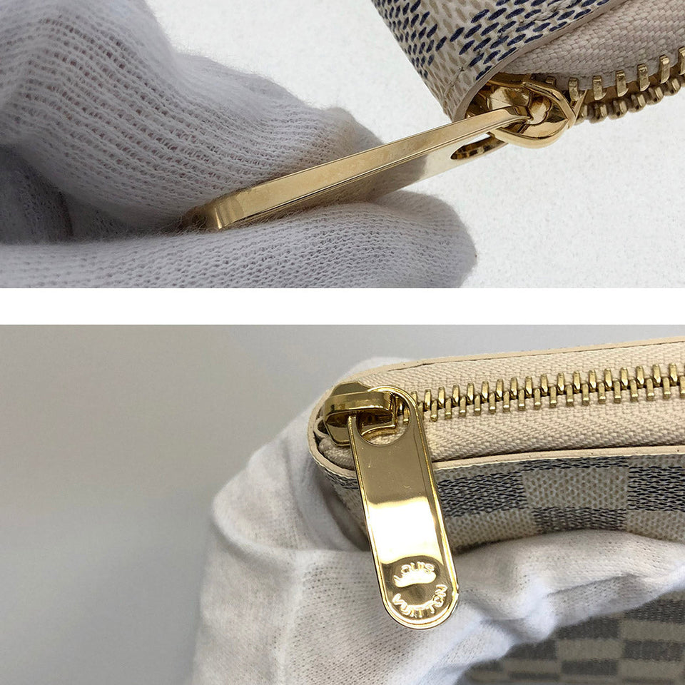 Louis Vuitton Zippy Compact Wallet Damier Azur Bifold Round Zipper