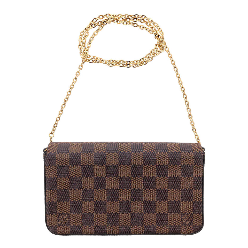 Louis Vuitton Pochette Felicie Damier Ebene Chain Wallet Shoulder Bag