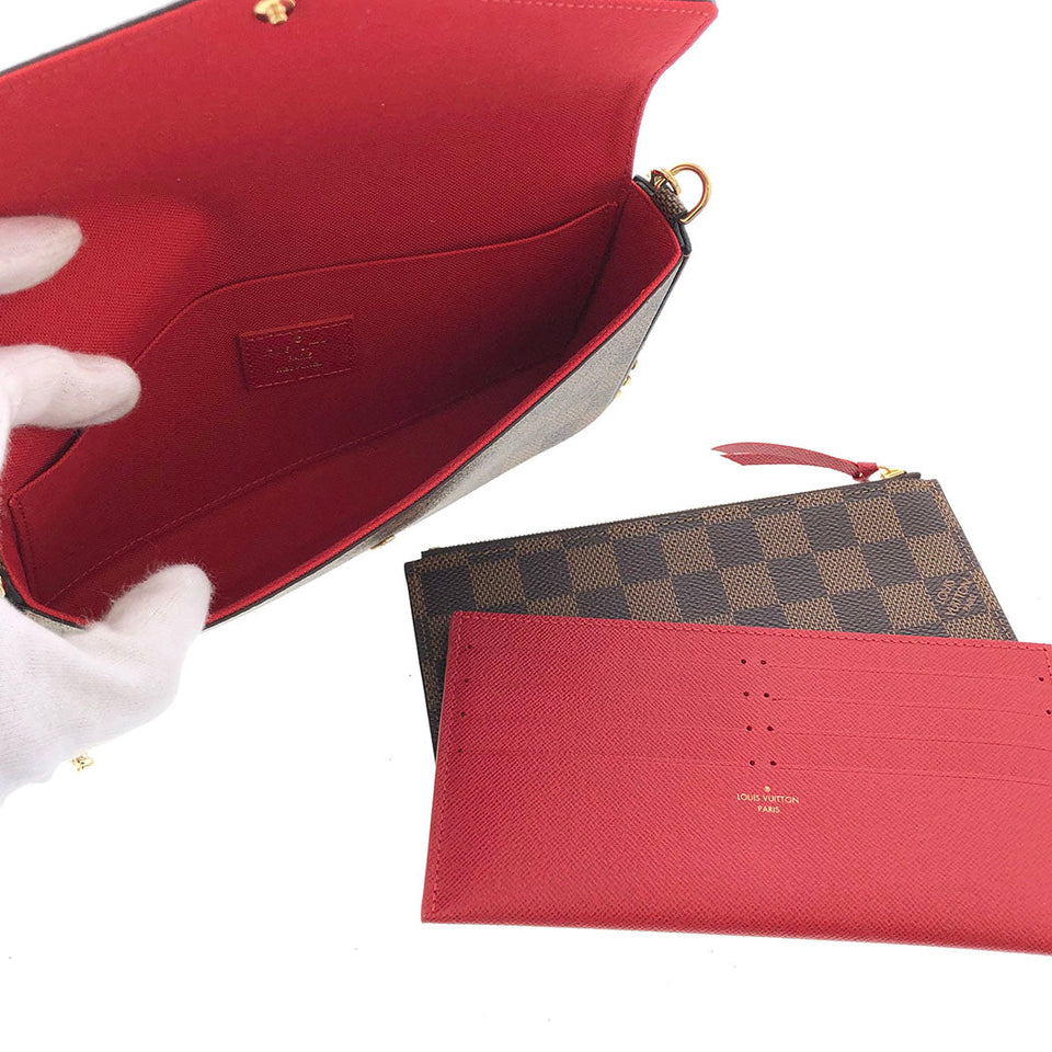 Louis Vuitton Pochette Felicie Damier Ebene Chain Wallet Shoulder Bag