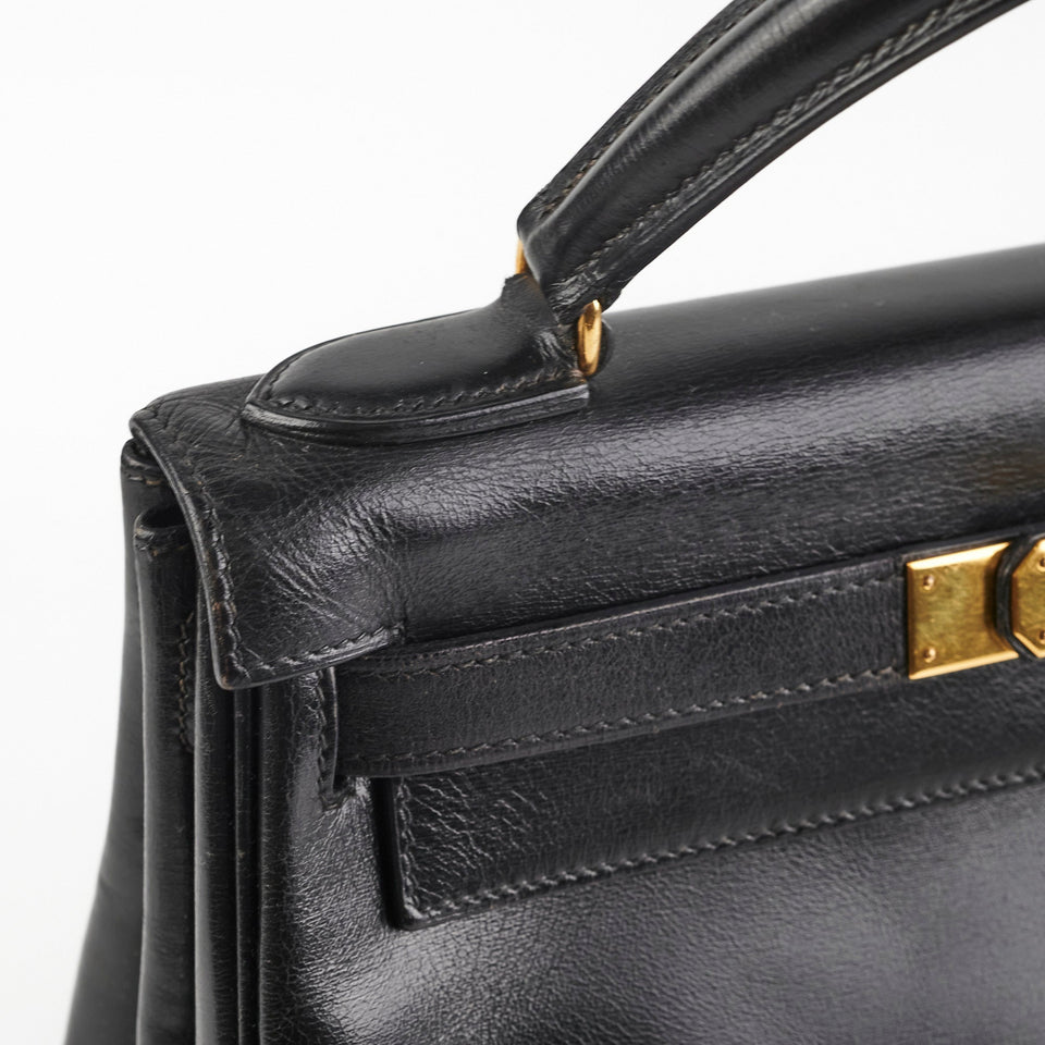 Hermes Kelly 28   Noir Box L Circle Stamp
