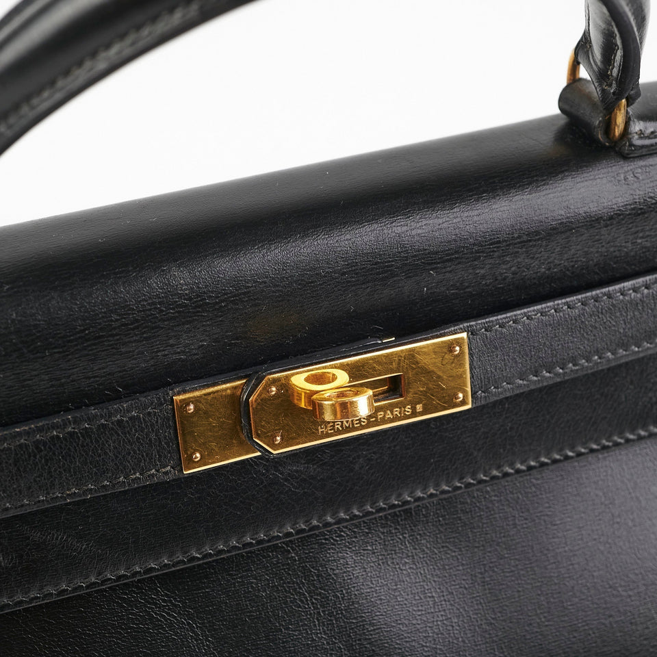 Hermes Kelly 28   Noir Box L Circle Stamp