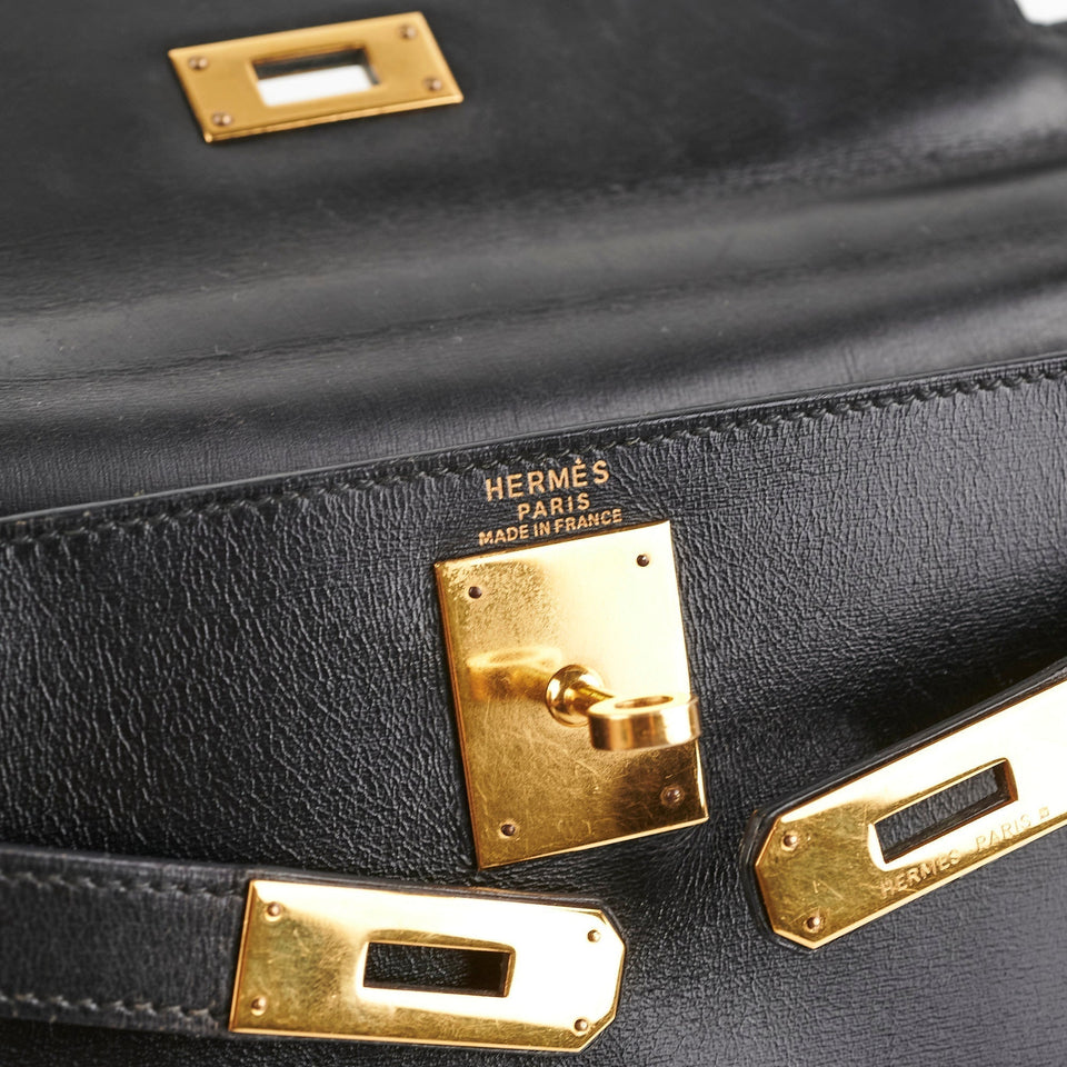 Hermes Kelly 28   Noir Box L Circle Stamp