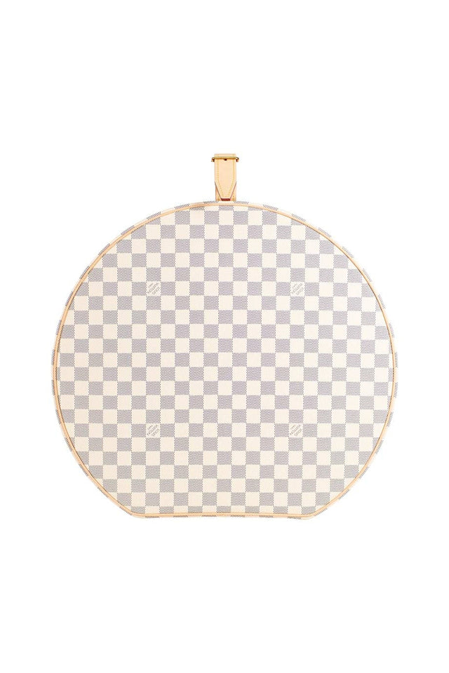 Louis Vuitton Damier Azur canvas Boite Chapeaux Hat Box 40 with natural cowhide leather, adjustable top handle and polished brass hardware. Handbag