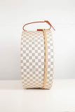 Louis Vuitton Damier Azur canvas Boite Chapeaux Hat Box 40 with natural cowhide leather, adjustable top handle and polished brass hardware. Handbag