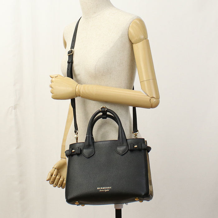 Burberry 4023700 2WAY Small Banner Nova Check Tote Bag Calfskin black Women