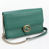 Gucci 615523 Interlocking G Chain wallet leather Green Women