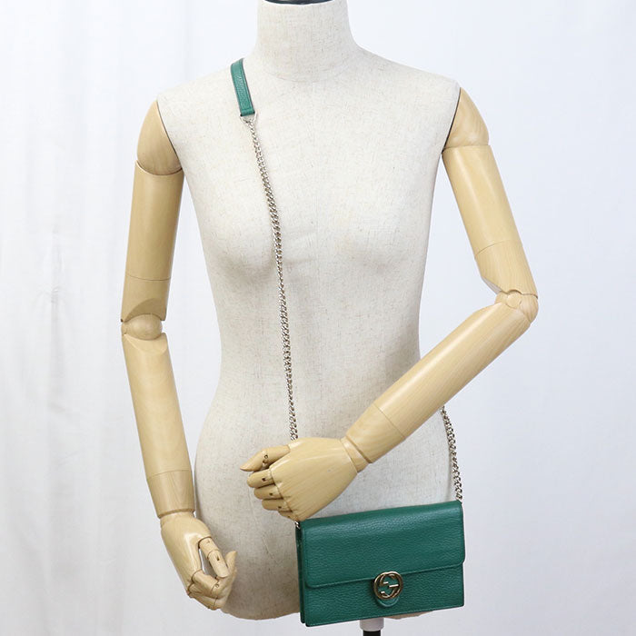 Gucci 615523 Interlocking G Chain wallet leather Green Women