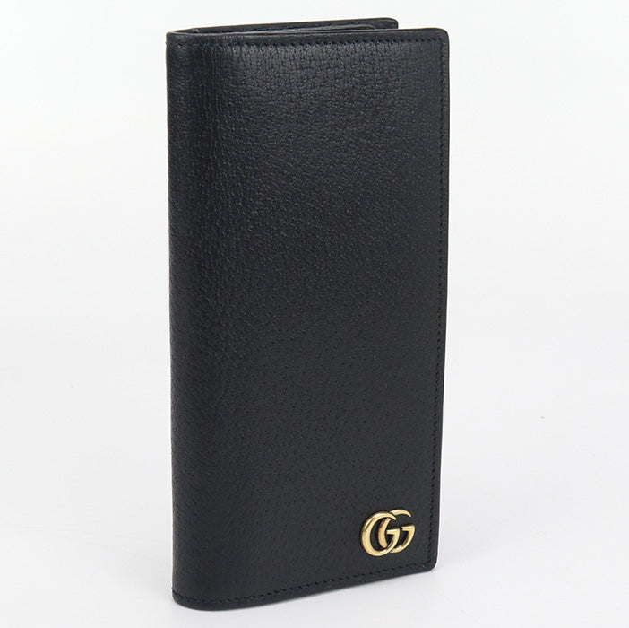 Gucci 428740 Long wallet GG Marmont Double G Folding long wallet leather black mens
