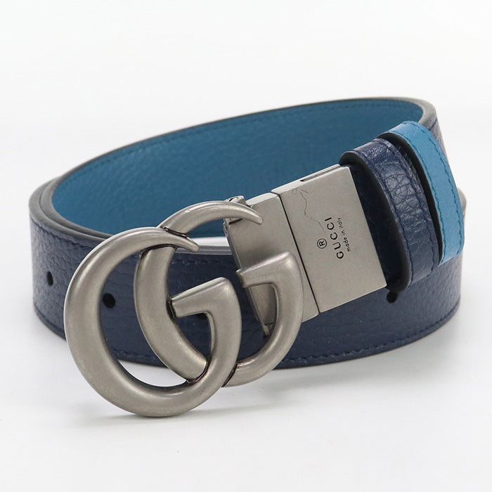 Gucci GU90290 Slim belt Double G belt leather navy mens