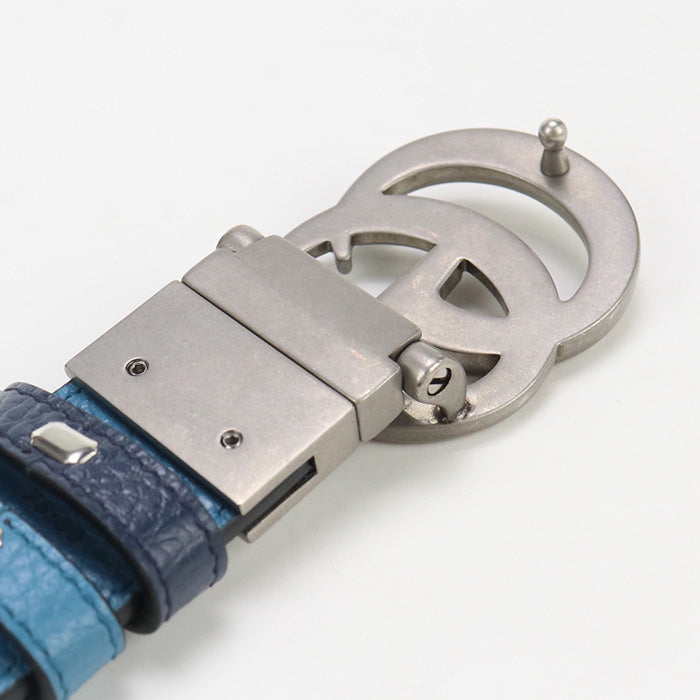 Gucci GU90290 Slim belt Double G belt leather navy mens