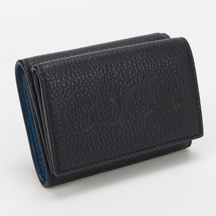 Gucci 736151 0E8IG 1000 Tri-fold wallet Gucci Logo Mini wallet leather mens(unisex)