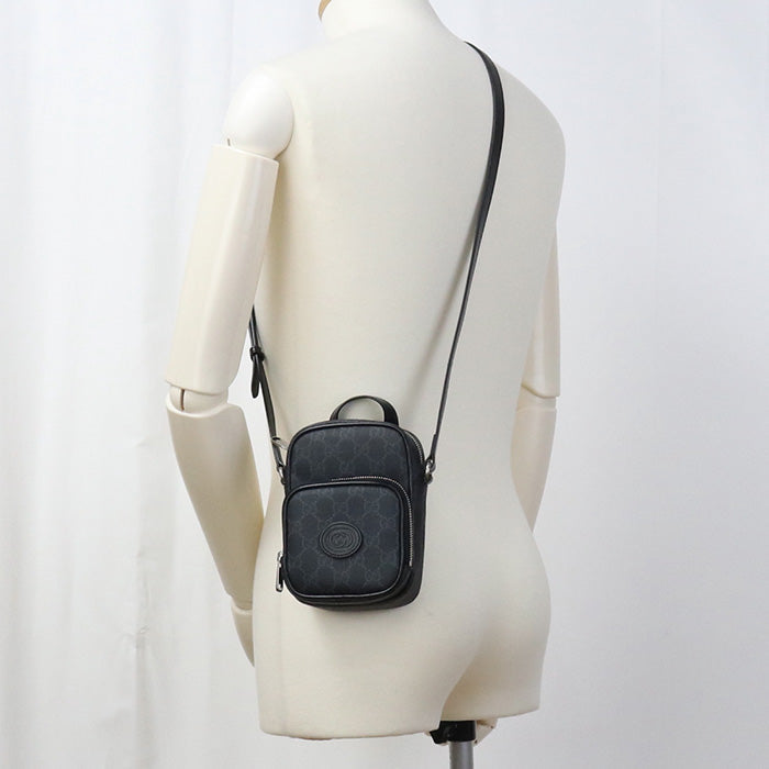 Gucci 672952 Shoulder Bag GG Supreme Interlocking G Mini bag PVC, leather black mens