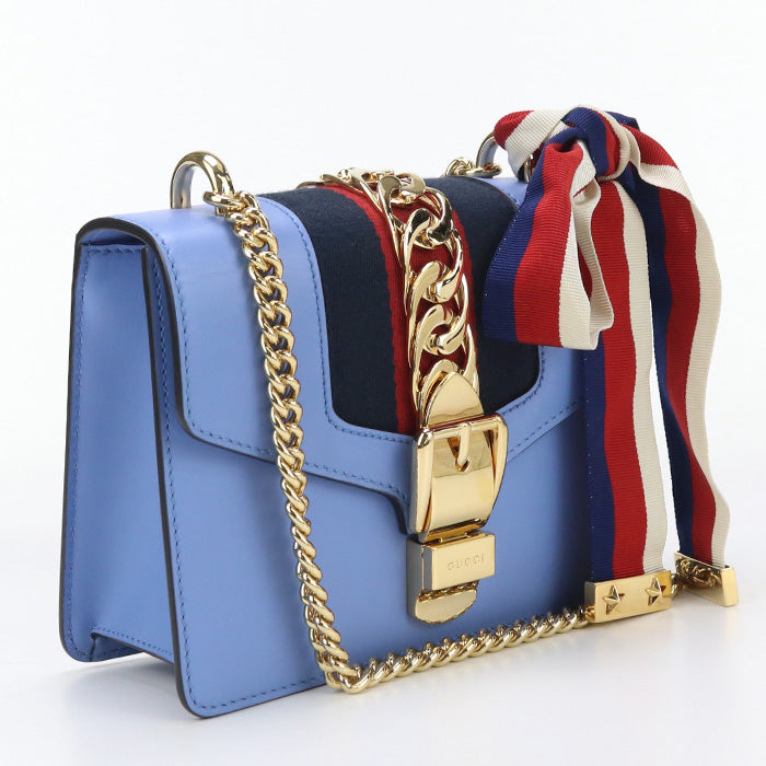 Gucci 421882 Shoulder Bag Silvi ChainShoulder Bag leather blue Women