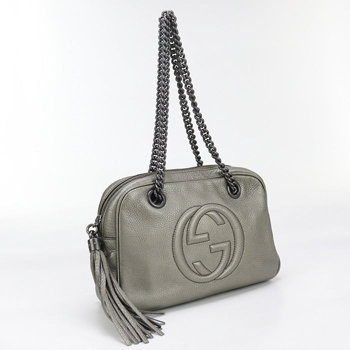 Gucci 308983 Chain Soho Shoulder Bag leather silver Women