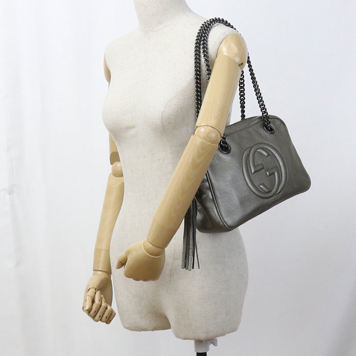 Gucci 308983 Chain Soho Shoulder Bag leather silver Women