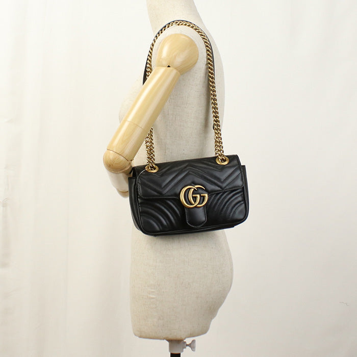 Gucci 446744 Shoulder Bag GG Marmont Small ChainShoulder Bag leather black Women