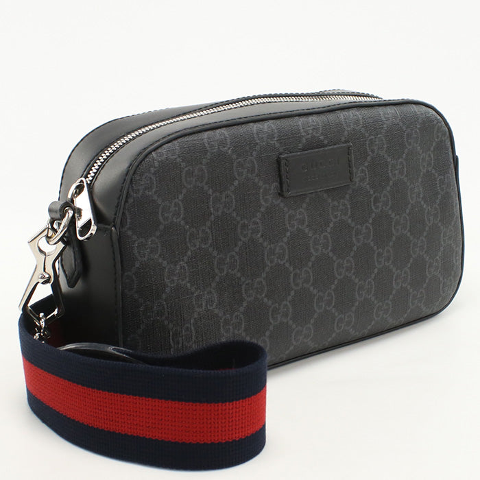Gucci 574886 Shoulder Bag GG Supreme Web Line Pochette PVC, leather black mens