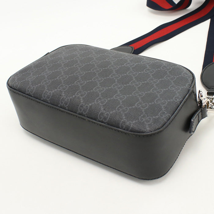 Gucci 574886 Shoulder Bag GG Supreme Web Line Pochette PVC, leather black mens