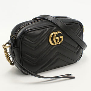 Gucci 448065 GG Marmont Diagonal shoulder bag chevron leather black Women