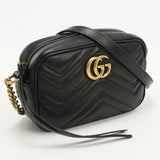 Gucci 448065 GG Marmont Diagonal shoulder bag chevron leather black Women