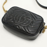 Gucci 448065 GG Marmont Diagonal shoulder bag chevron leather black Women