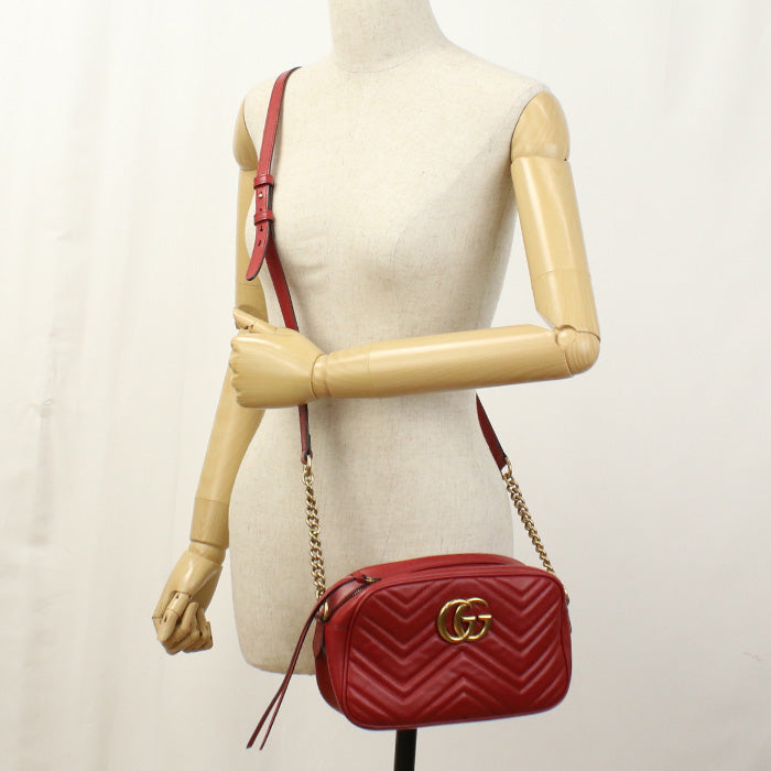 Gucci 447632 Shoulder Bag GG Marmont Small ChainShoulder Bag leather Red Women