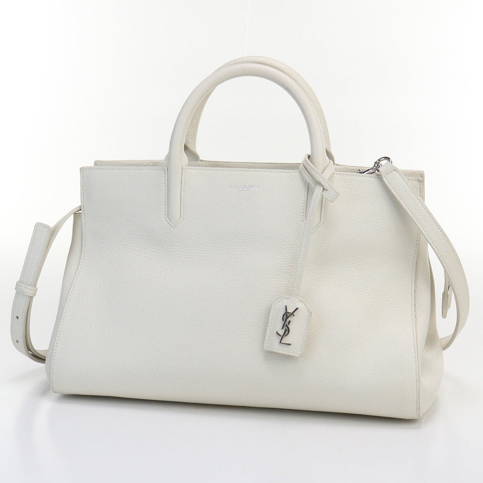 Saint Laurent- Cava Rive Gauche Handbag Leather White