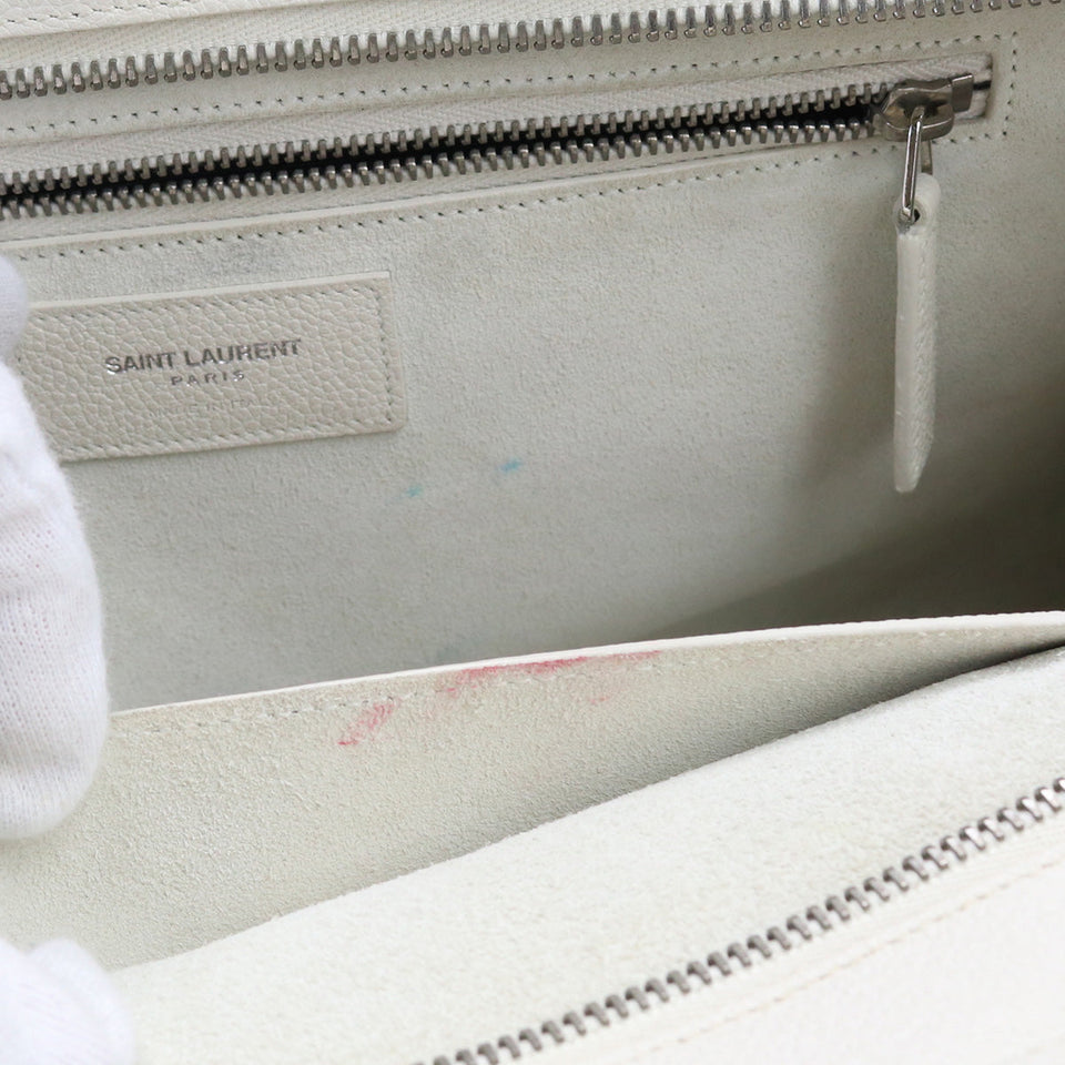 Saint Laurent- Cava Rive Gauche Handbag Leather White
