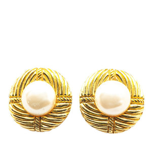 Chanel Gold Plated Faux Pearl Earrings