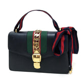 Gucci Shoulder Bag 421882 leather black Sherry line Silvi Small Ribbon Women