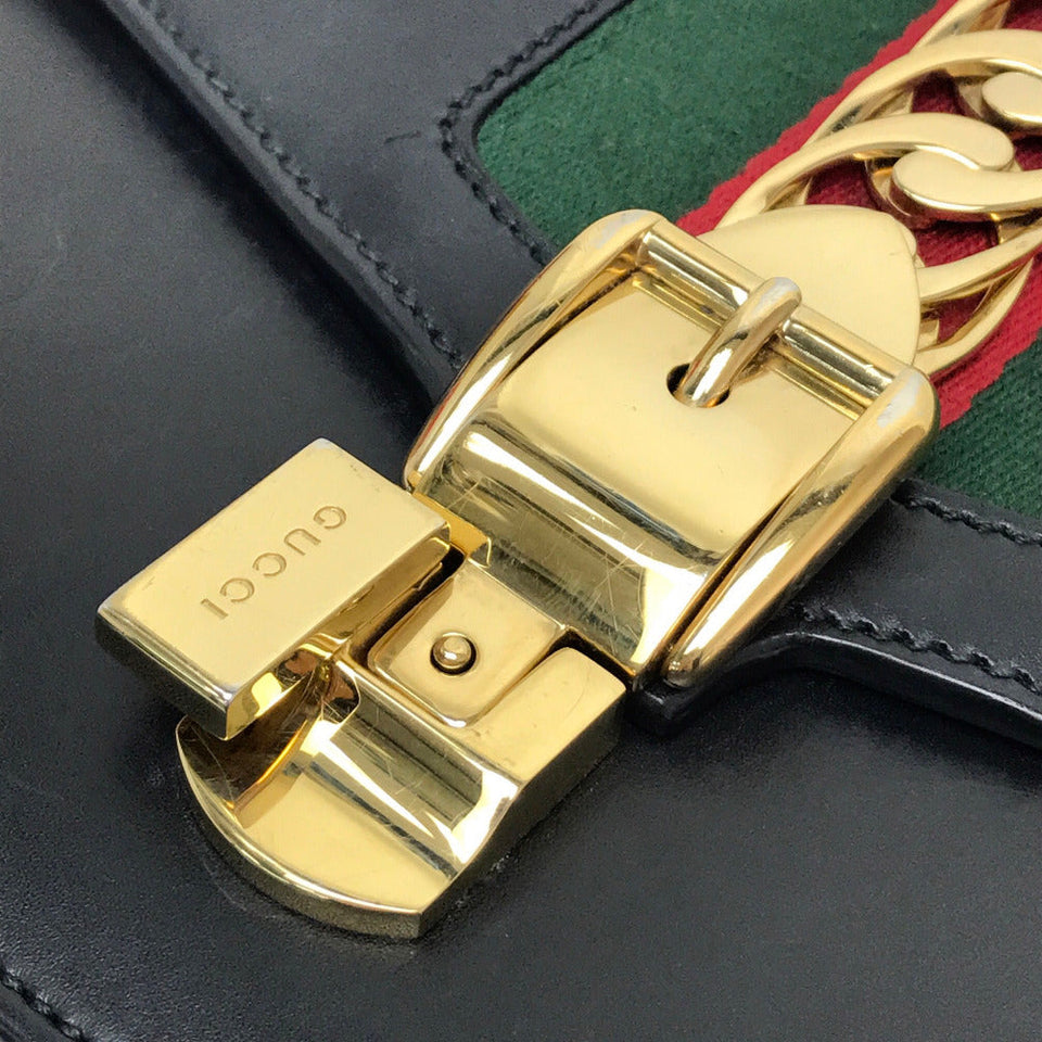 Gucci Shoulder Bag 421882 leather black Sherry line Silvi Small Ribbon Women