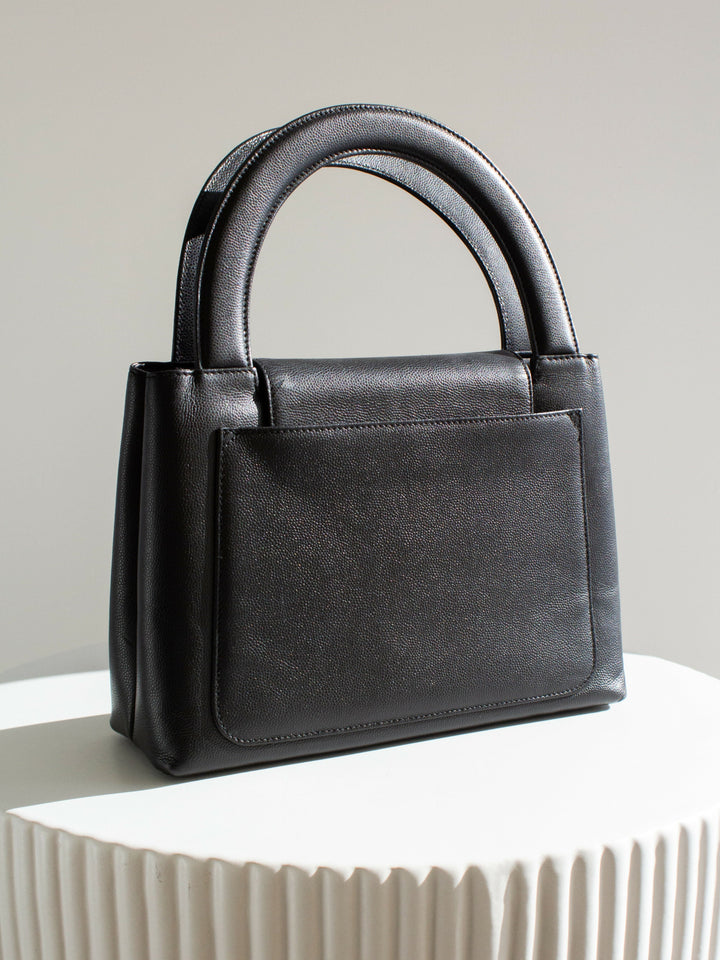Chanel Vintage 1998 Kelly Black Caviar Leather 24K Gold Top Handle Bag