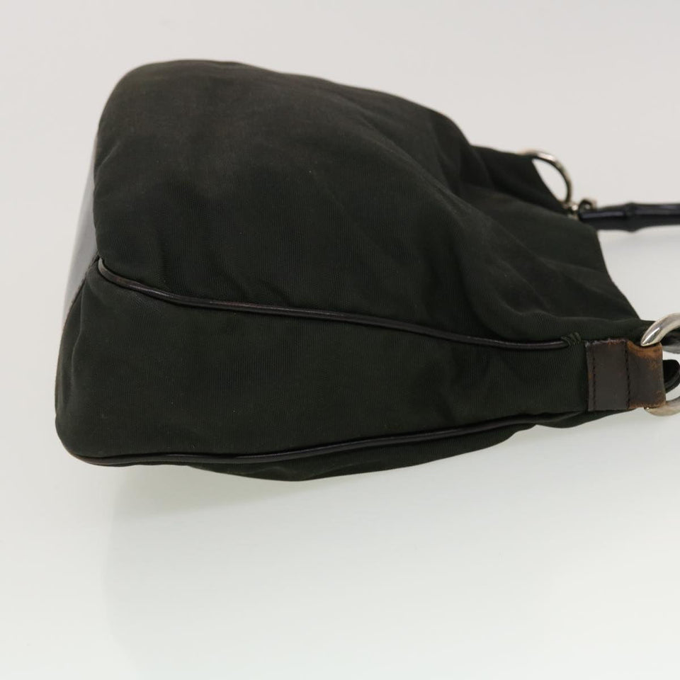 Gucci Bamboo Shoulder Bag Nylon Green 001•1638 002058 yb153