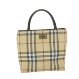 Luxury Burberry Nova Check Hand Bag PVC Leather Beige Auth yb436