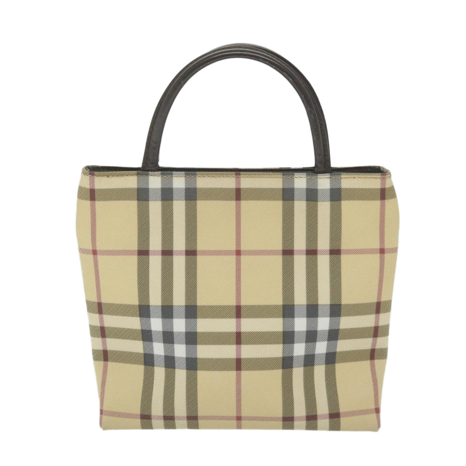 Luxury Burberry Nova Check Hand Bag PVC Leather Beige Auth yb436