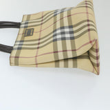 Luxury Burberry Nova Check Hand Bag PVC Leather Beige Auth yb436