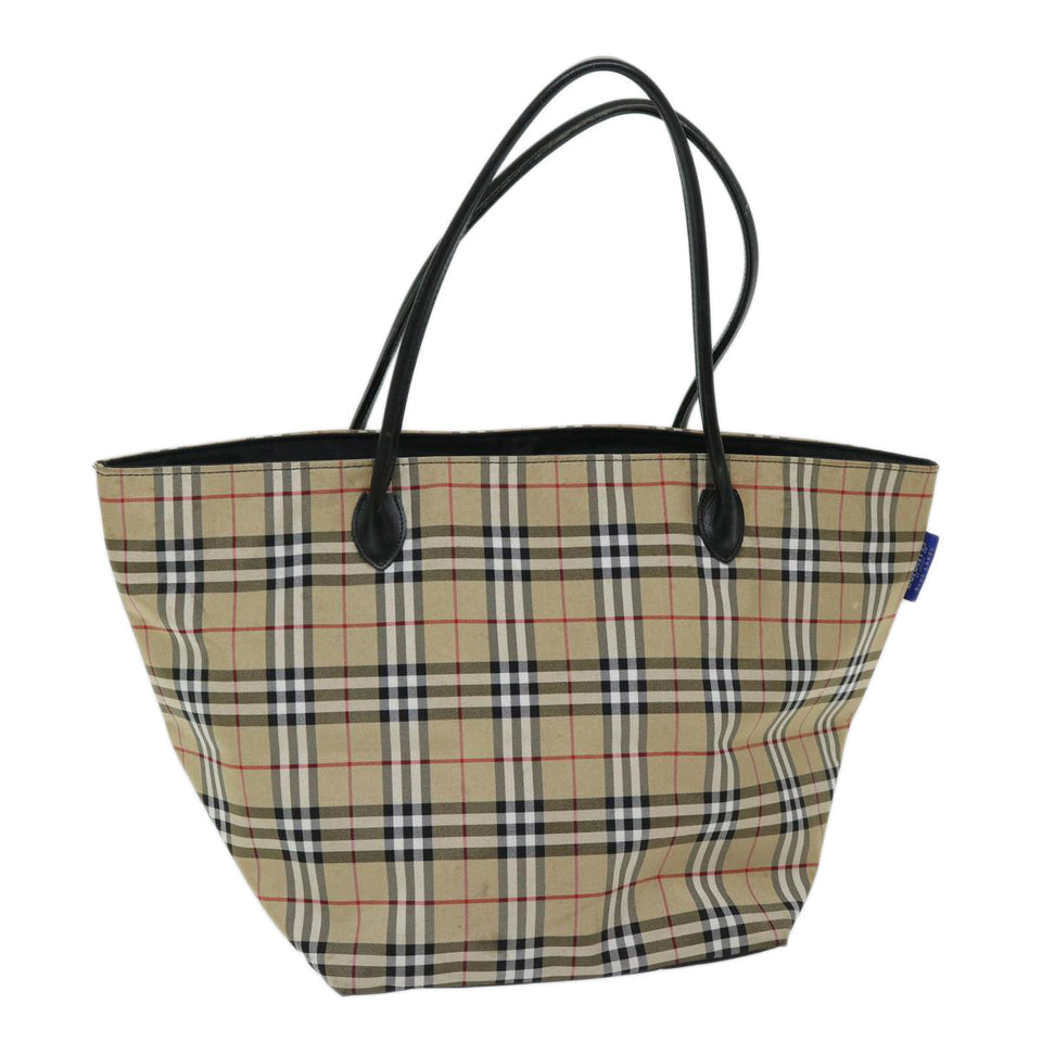 Luxury BurberrySs Nova Check Blue Label Tote Bag Nylon Beige Auth yb525