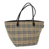 Luxury BurberrySs Nova Check Blue Label Tote Bag Nylon Beige Auth yb525