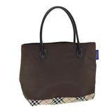 Luxury BurberrySs Nova Check Blue Label Hand Bag Nylon Brown Beige Auth yb564