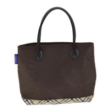 Luxury BurberrySs Nova Check Blue Label Hand Bag Nylon Brown Beige Auth yb564